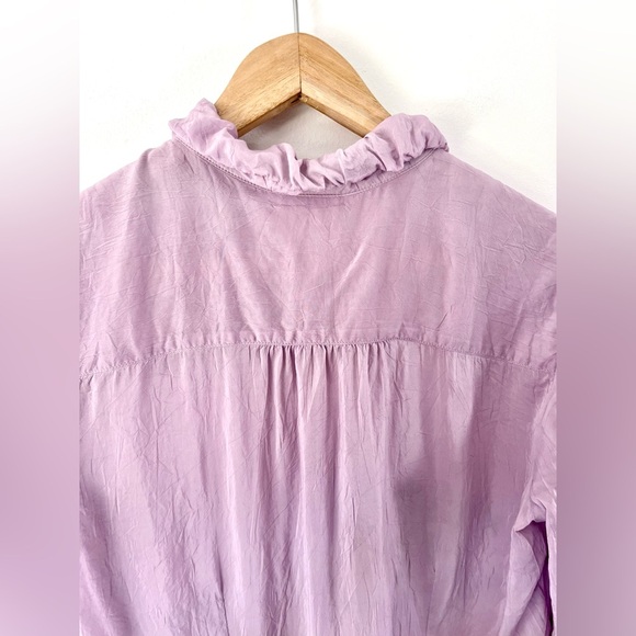 J. Jill Lilac Purple Sheer Embroidered Button Front Bubble Collar Top Size Small - Picture 8 of 12